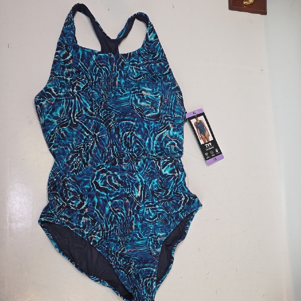 TYR Swimsuit Women's Size XS Blue and Black Swirl New